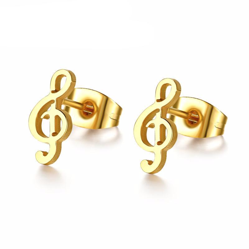 Gold-Color Music Stud Earrings