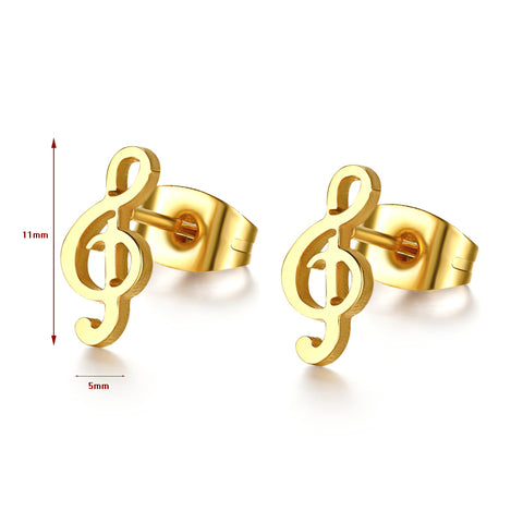 Gold-Color Music Stud Earrings