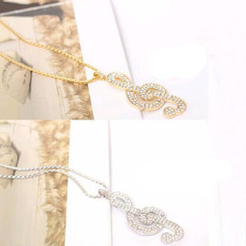 Women Chic Rhinestone Music Note Necklace